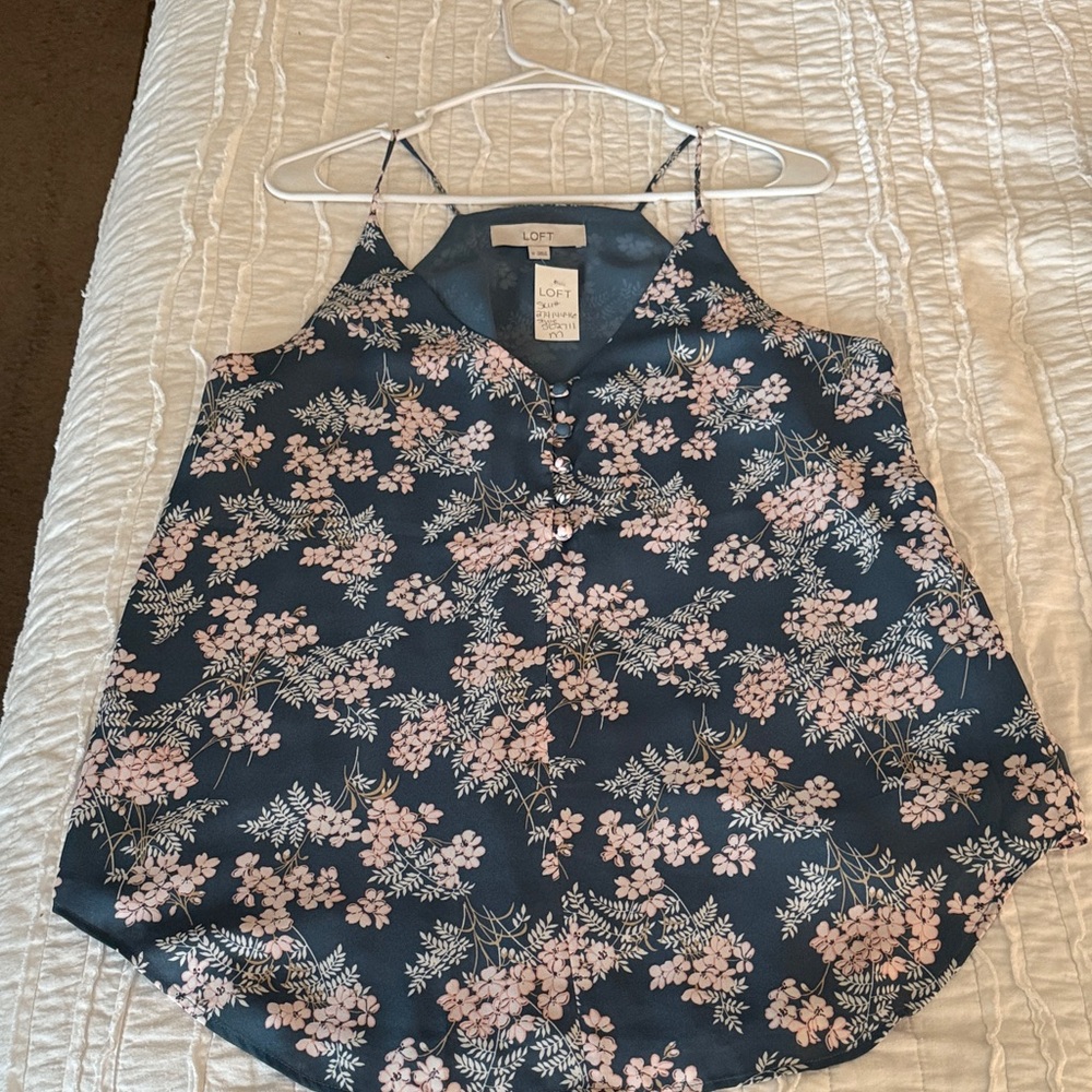 LOFT Navy and Pink Floral Camisole